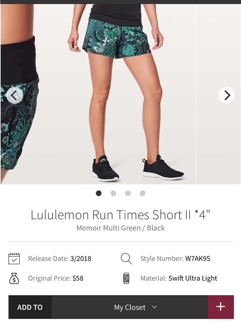 lululemon athletica Green & Black Floral Athletic Shorts